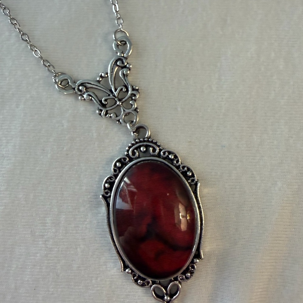 Elegant Silver and Red Pendant Necklace